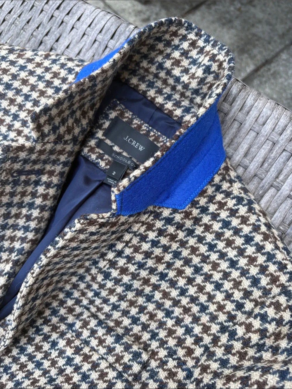 J. Crew Houndstooth Blazer in Navy and Brown with Gold Buttons